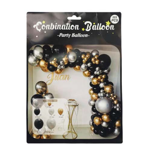 BALLOON 72PCS BLACK-GOLD QQL-1626 1620-9