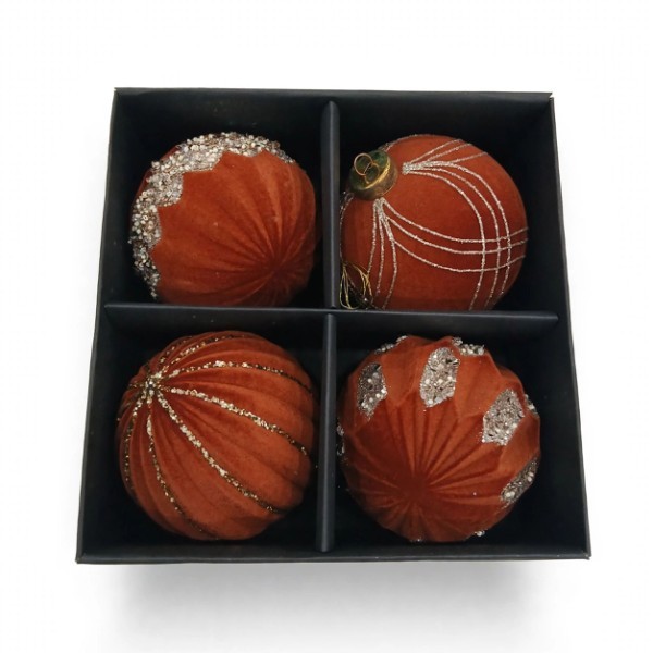 DECOR BALL 4PCS 10CM BROWN