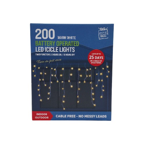UBL LED TIMER ICICLE LIGHTS 200 WARM WHITE