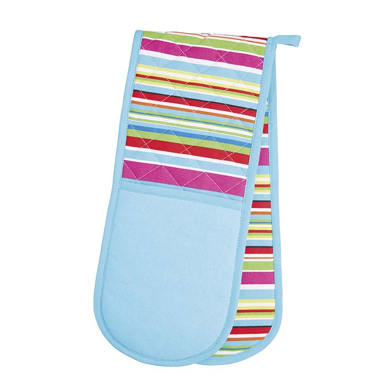 DBL OVEN GLOVE MULTI STRIPE 87X 18CM