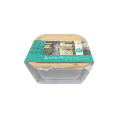 DANNYHOME SQUARE CRISPER GLASS 320ML W BAMBOO LID