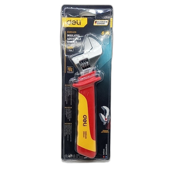 DELI INSULATED ADJUSTABLE WRENCH 8IN