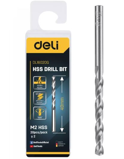 HSS DRILL BIT 2MM PACK OF 20 DELI