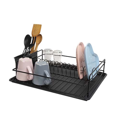 PERILLA DISH DRAINER W CUTLURY HOLDER BLACK.