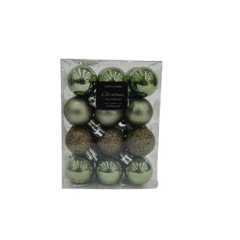 XMAS DECO BALL 3CM 24PCS LIGHT GREEN