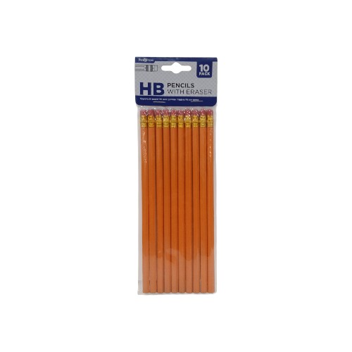 UBL PENCILS W ERASERS HB 10 PACK