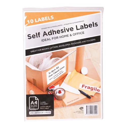 UBL SELF ADHESIVE LABELS A4 10 PACK