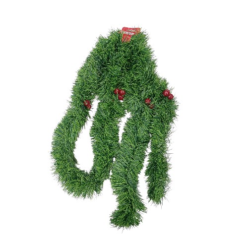 UBL TINSEL GREEN CHUNKY BERRY L BOWS 2.4M