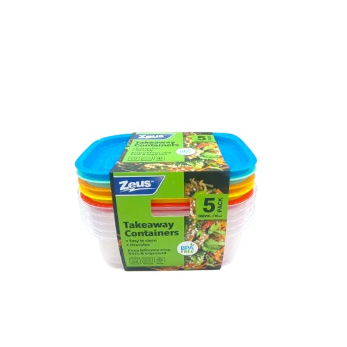 UBL FOOD CONTAINERS W LIDS 600ML 5 PACK